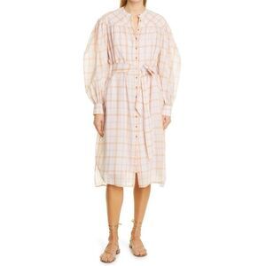 Ulla Johnson Fayette Plaid Long Sleeve Cotton Shirtdress Size 12 NWT $465